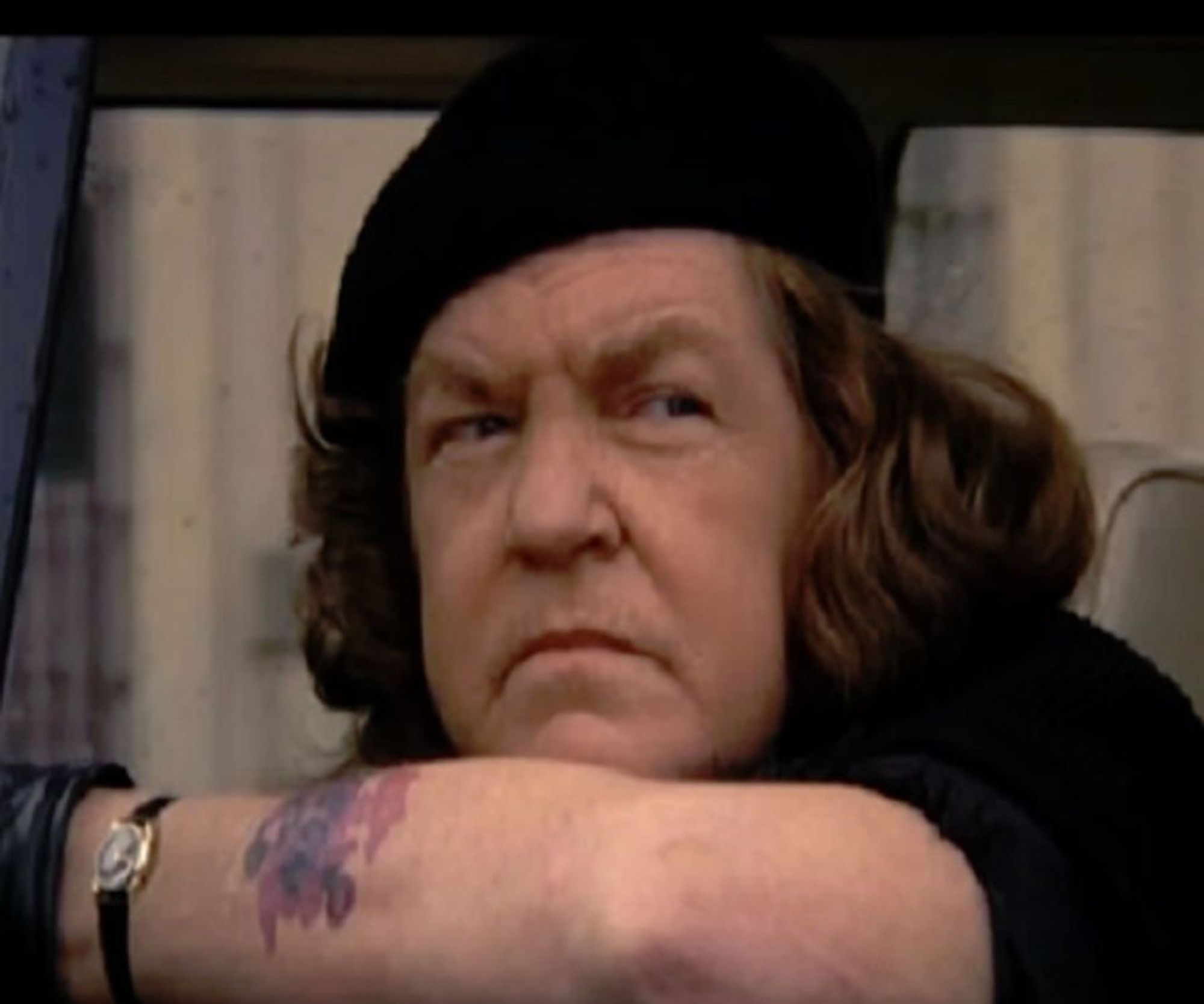 Anne Ramsey from Throw Mama From The Train and The Goonies, wearing the same hat