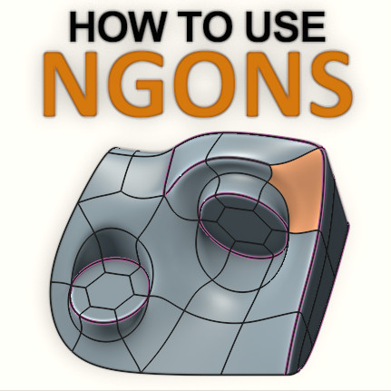 thumbnail image & cover page for the guide on how to use ngons. below the title, an unusual example of subdivided topology is depicted, it is low density, very blobby, and has creased edges, and as you might have guessed, lots of ngons.