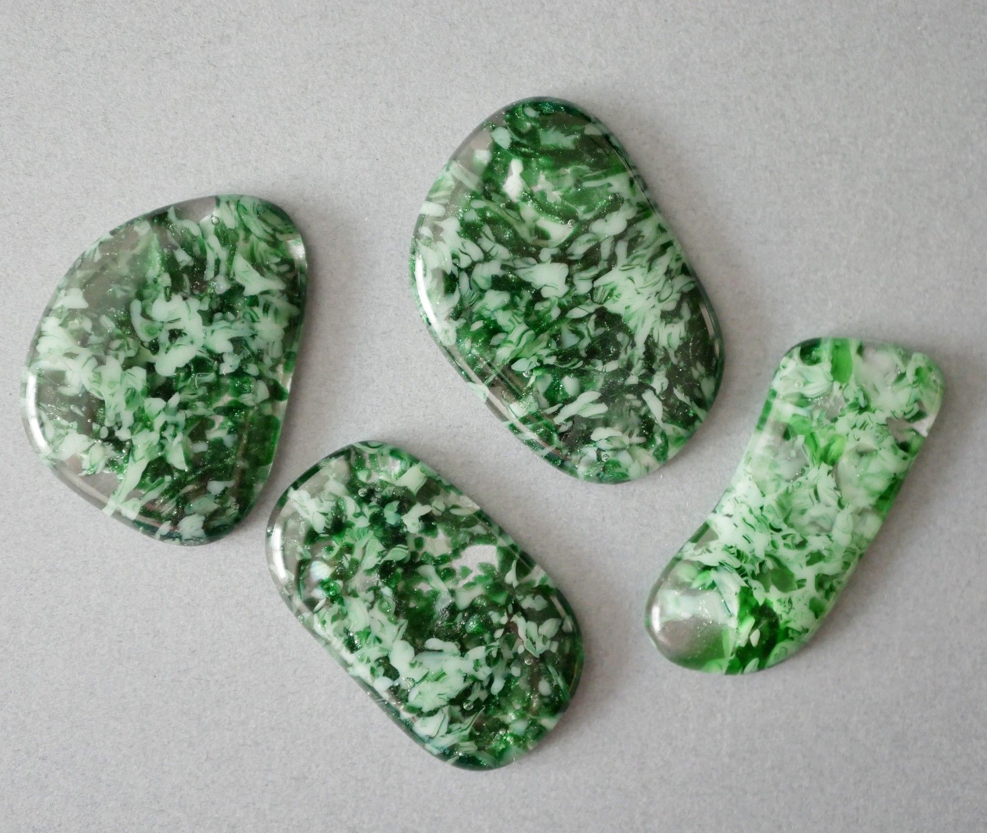 4 mossy sparkly green cabochons