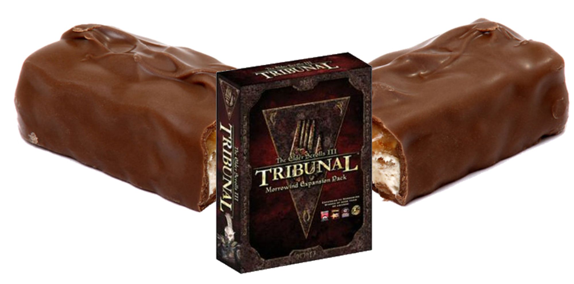 a snickers bar with a copy of morrowind tribunal in it