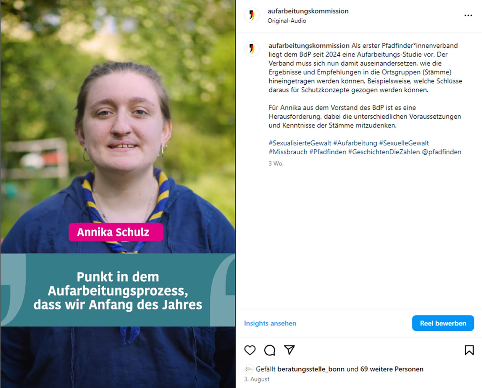 Screenshot des Interviews mit Annika Schulz auf unserem Instagram-Account.