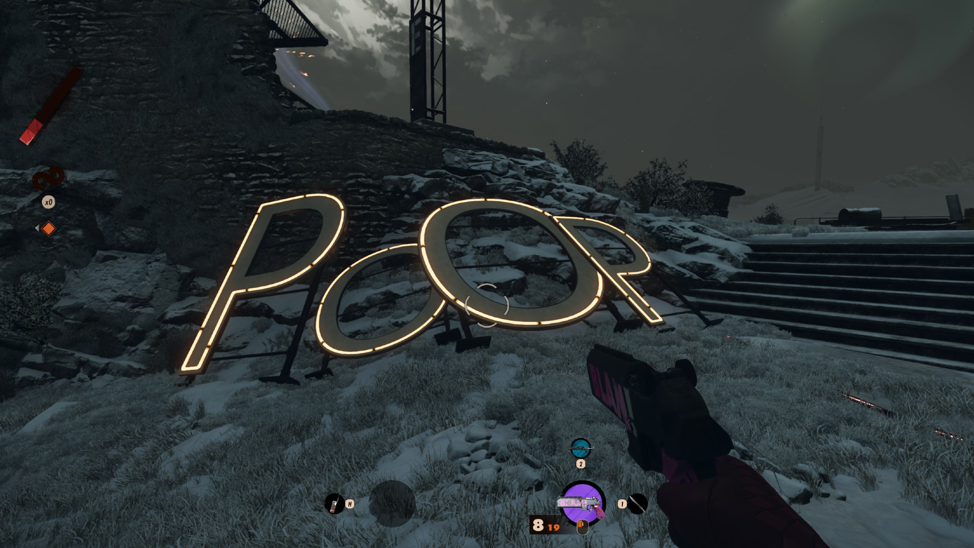 A screenshot of "DEATHLOOP". Signage reads out "POOP".