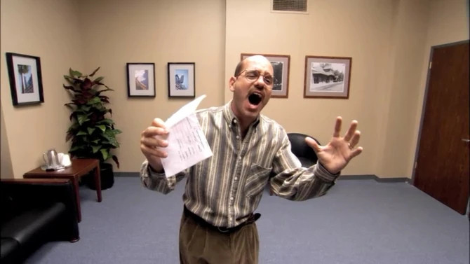 A still of the character Tobias Funke from Arrested Development. In the scene, he is auditioning for what he thinks is a character in a building on fire, but is actually for a store having a fire sale.