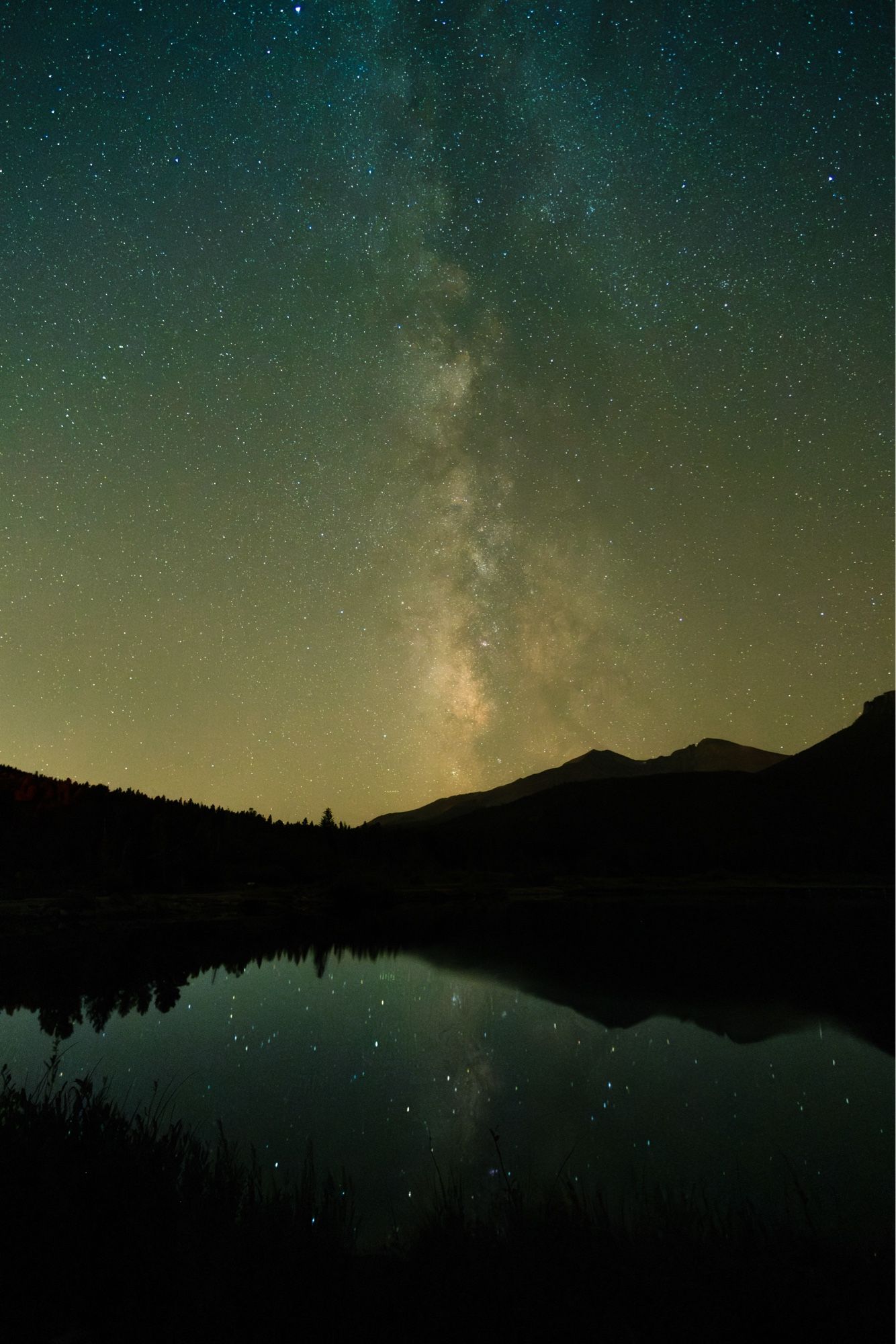 The Milky Way reflects off a lake