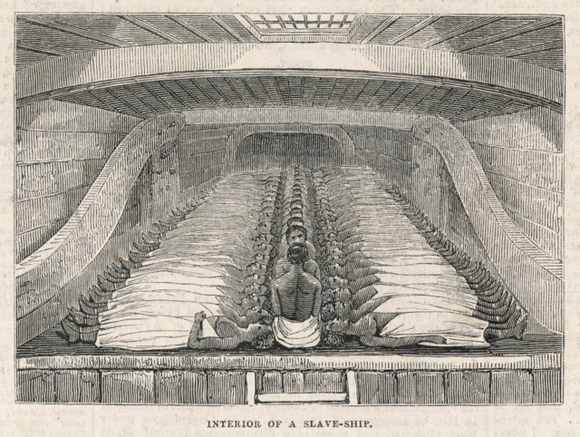 Interior of a slave-ship - engraving published in the Pictorial Times, 1843, p. 178