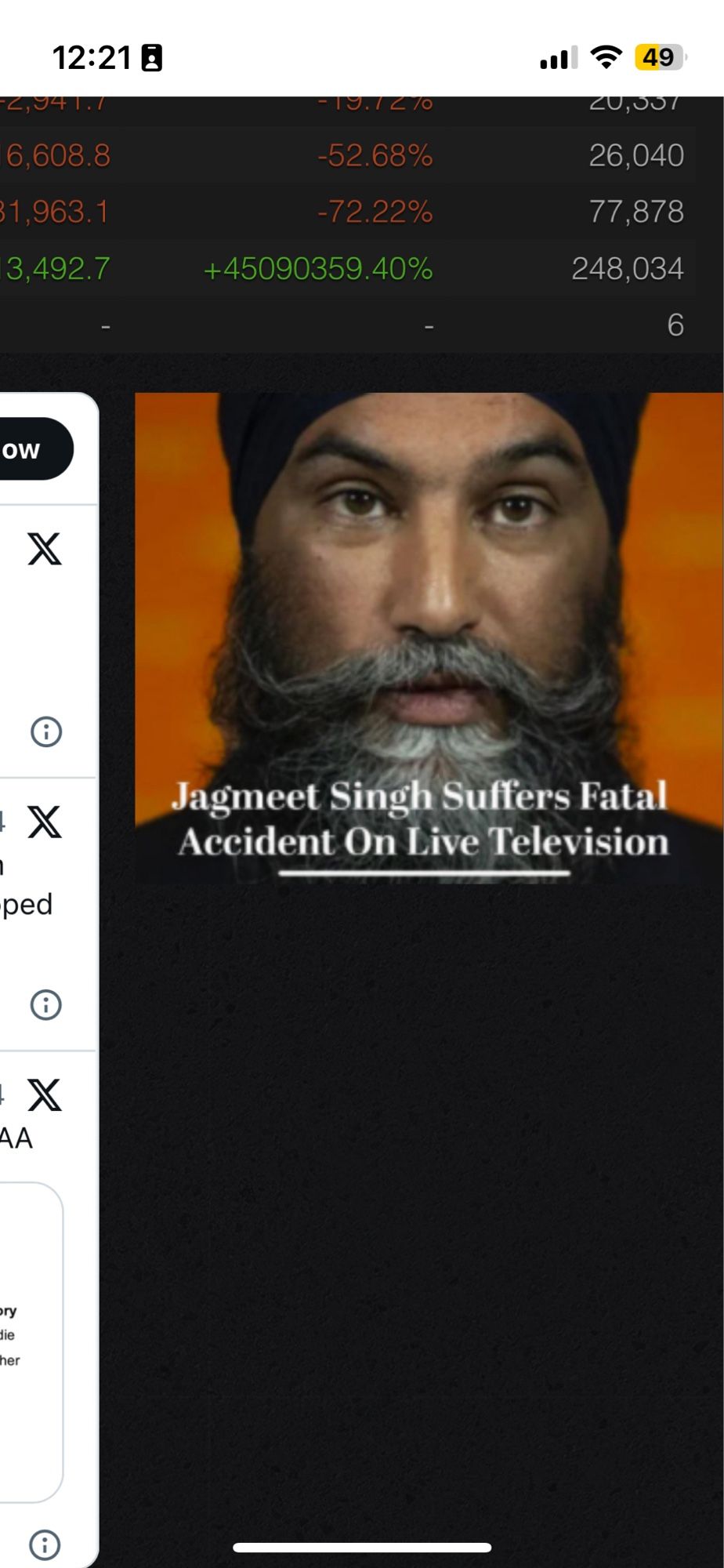 Ad that says Jagmeet Singh Suffers Fatal Accident On Live Television