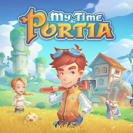 Cover art for the farming sim game My Time at Portia

Blue sky over a house and a wheat field with several people standing in it