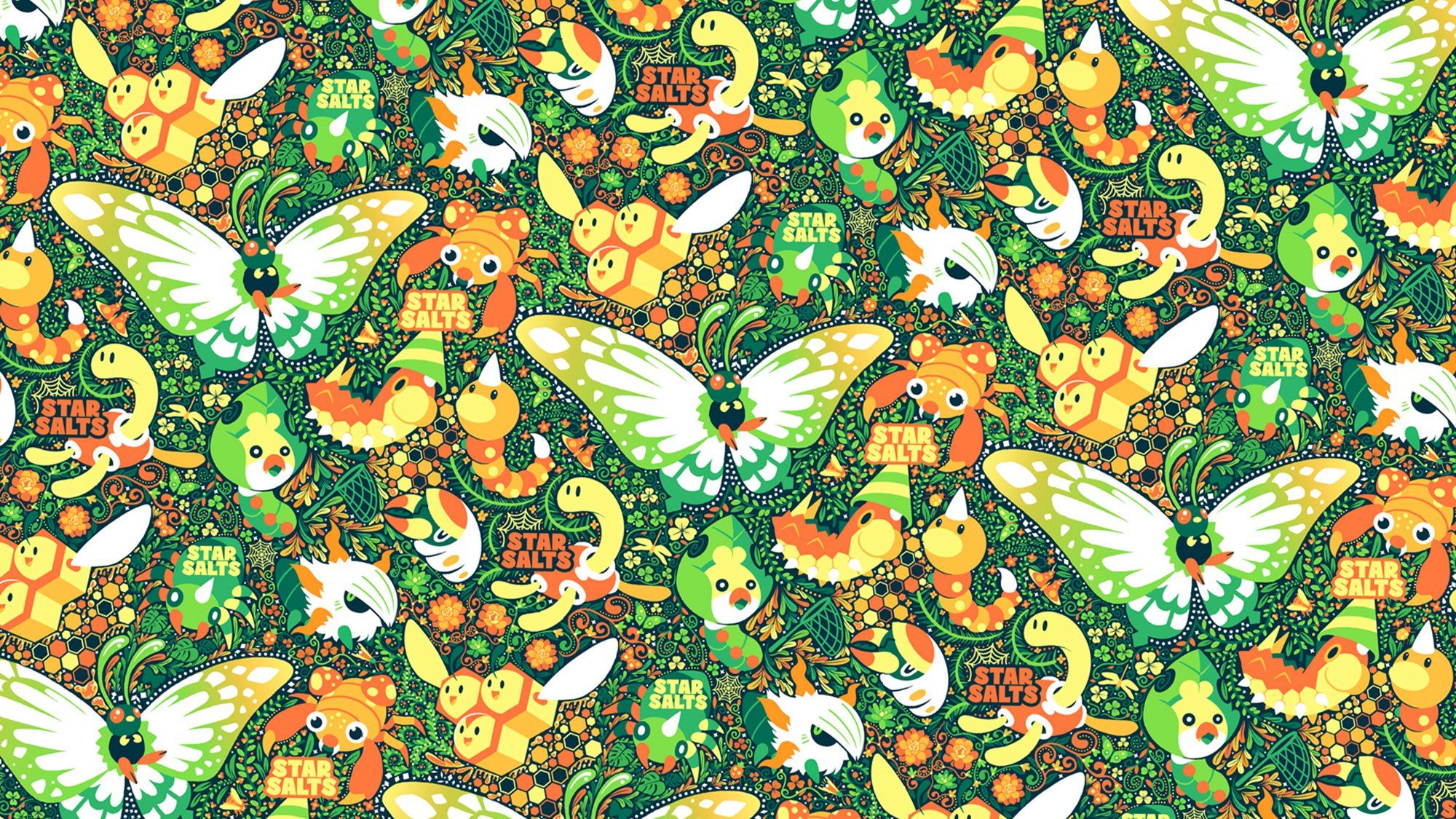 Green and yellow pattern illustration of Bug Type Pokemon