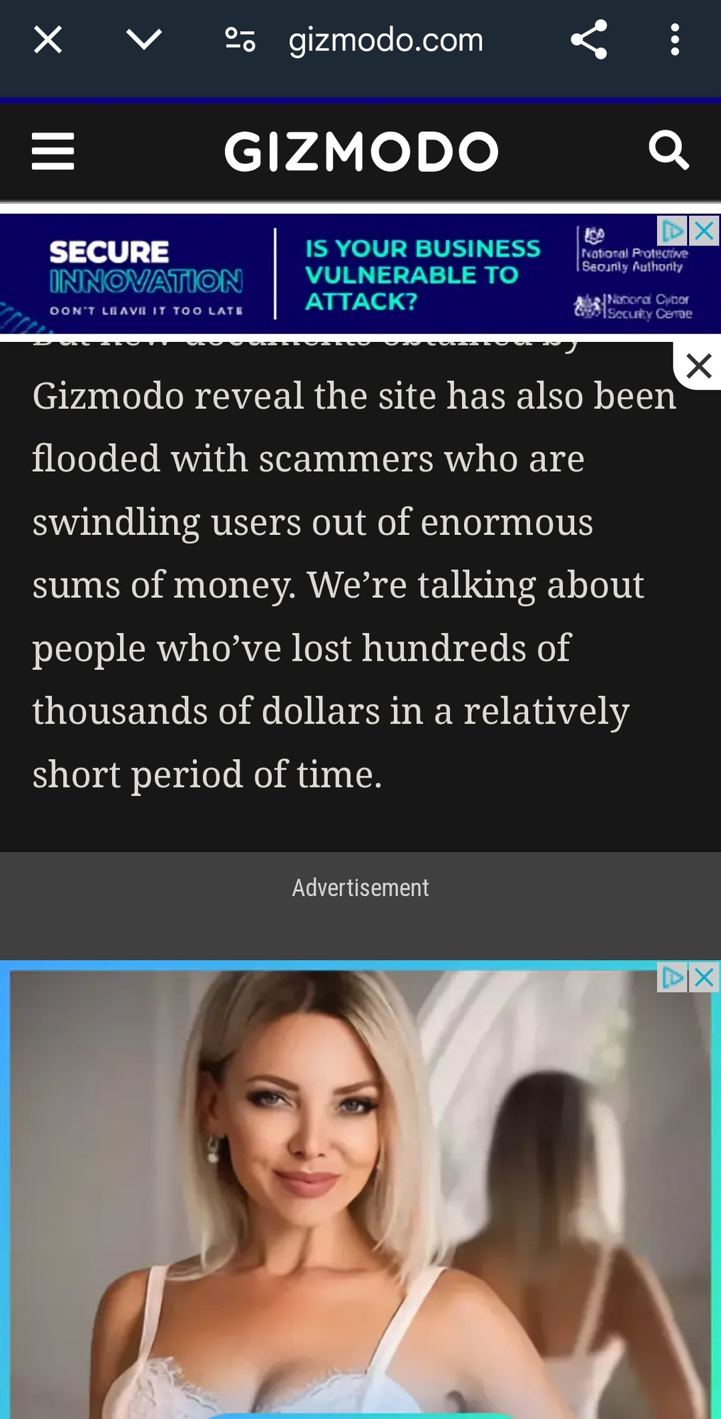 Article claims another website is uniquely bad for scams, while displaying one of the most obvious scam adverts I've ever seen

This is not a defense of "Truth" which is a garbage website, it's just funny