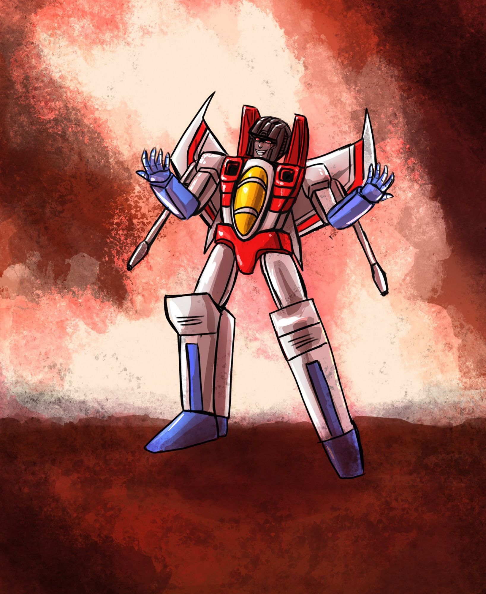 Starscream standing with fire in background