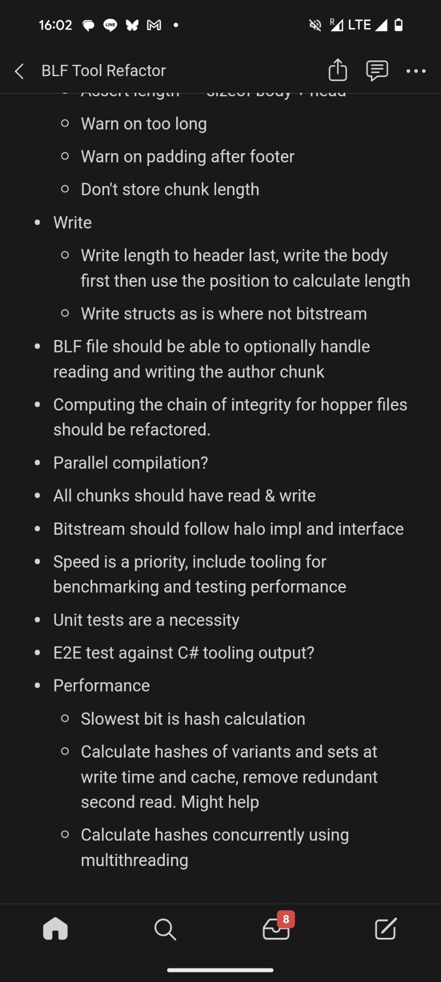 A phone screenshot displaying some notes titled "BLF Tool Refactor"