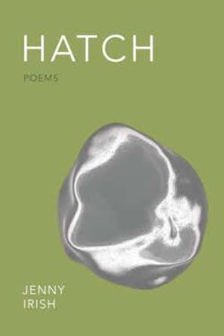 cover art for HATCH by Jenny Irish, featuring a grayscale shape that could be an empty turtle egg shell or maybe a seashell against a green background