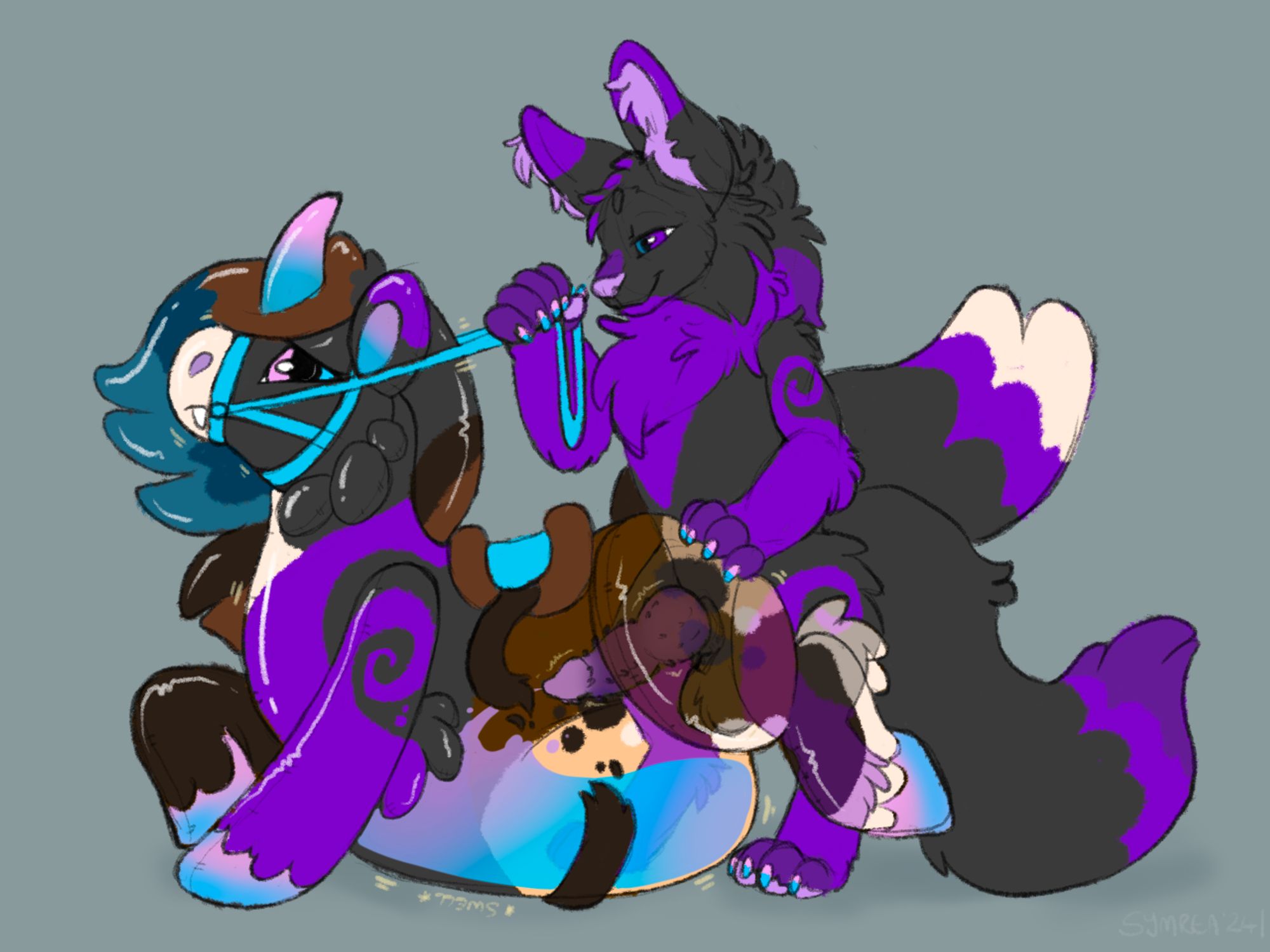 A pooltoy horse gets filled up by a cat. 