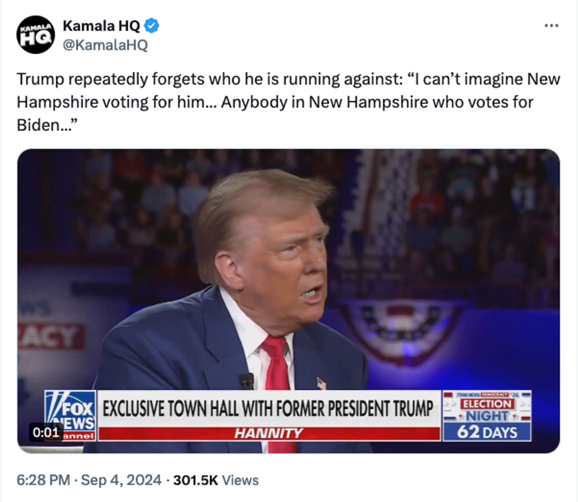 Trump repeatedly forgets who he is running against: “I can’t imagine New Hampshire voting for him... Anybody in New Hampshire who votes for Biden...”