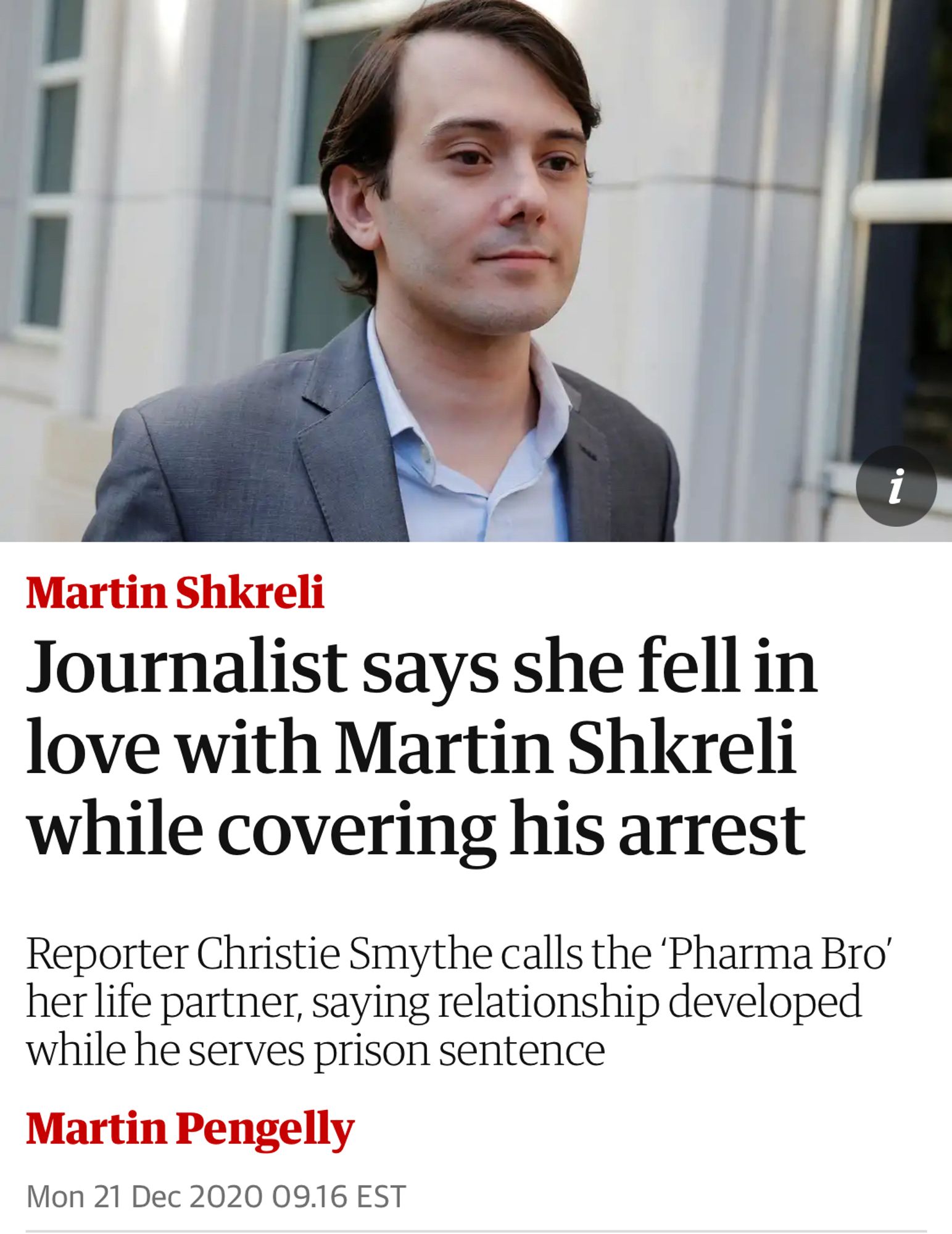 Journalist says she fell in love with Martin Shkreli while covering his arrest
Reporter Christie Smythe calls the 'Pharma Bro' her life partner, saying relationship developed while he serves prison sentence