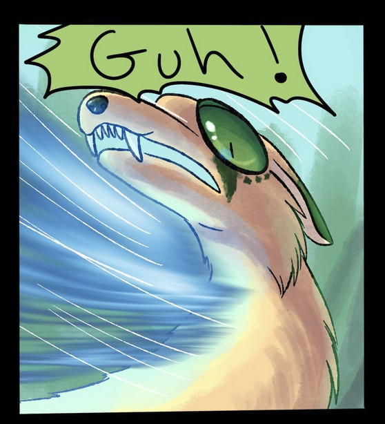 Cropped shot of the new comic page. Valor getting surprised smacked by some blue energy. He's wide-eyed and yelling, "Guh!"