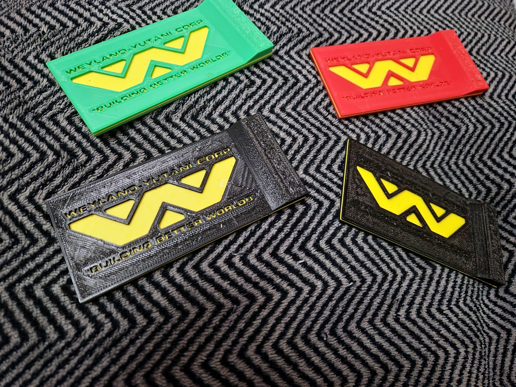 Image of Weyland Yutani company cards, 3d printed.