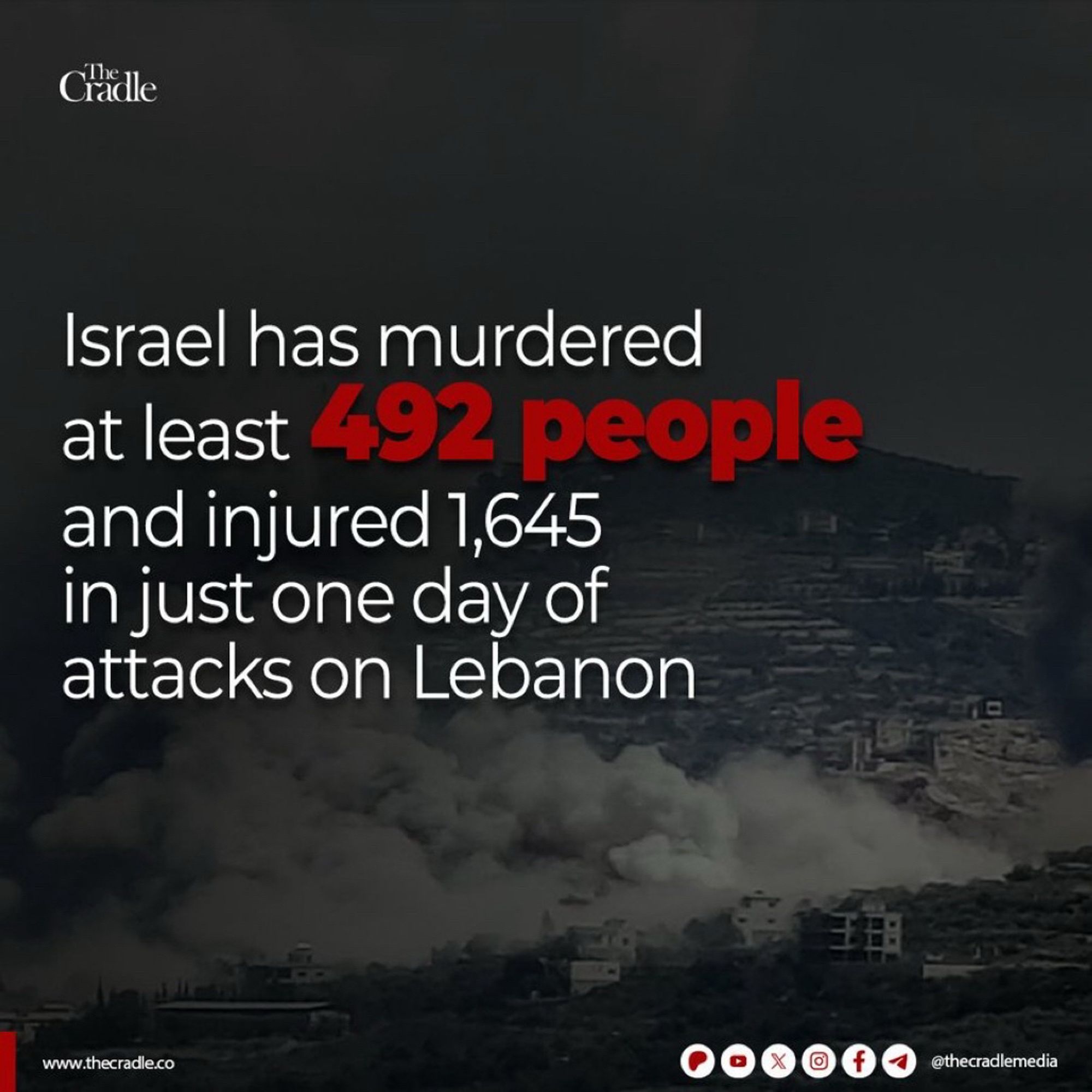 The Cradle

Israel has murdered at least 492 people and injured 1,645 in just one day of attacks on Lebanon

www.thecradle.co
@thecradlemedia