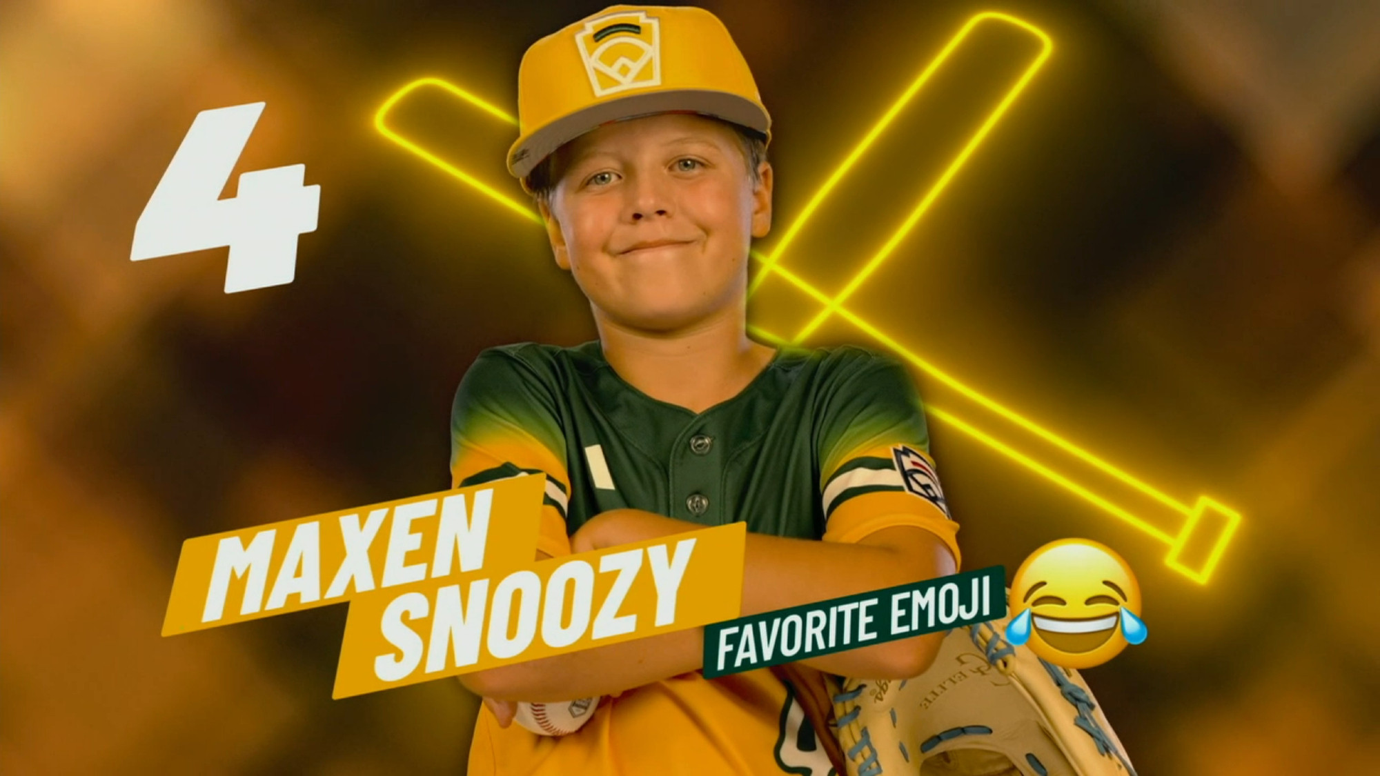 South Dakota LLWS player Maxen Snoozy whose favorite emoji is 😂