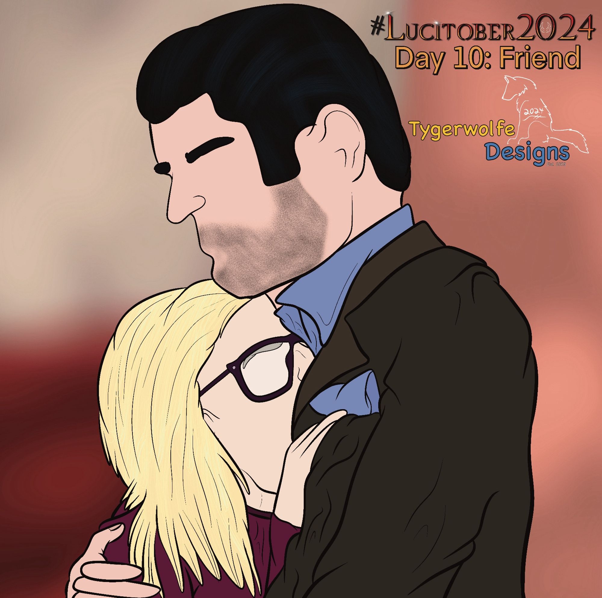 Drawing of Lucifer Morningstar embracing his therapist & friend, Dr Linda Martin.