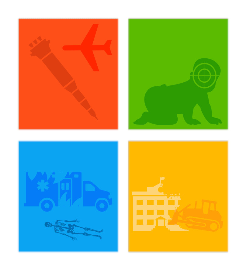 Microsoft 365 logo updated to support the Boycott Divestment and Sanction movement, to read "Genocide 365". Four colored squares (red, green, blue, and yellow) form a square to the left of the words. Images have been added to each of the colored squares to represent the genocide in Gaza that Microsoft is actively supporting. In the Red square there is a red airplane and a red rocket. In the green square is a crawling baby with a crosshairs symbol over its head. In the blue square is a damaged ambulance and a skeleton. In the yellow square is a damaged school and a caterpillar bulldozer.