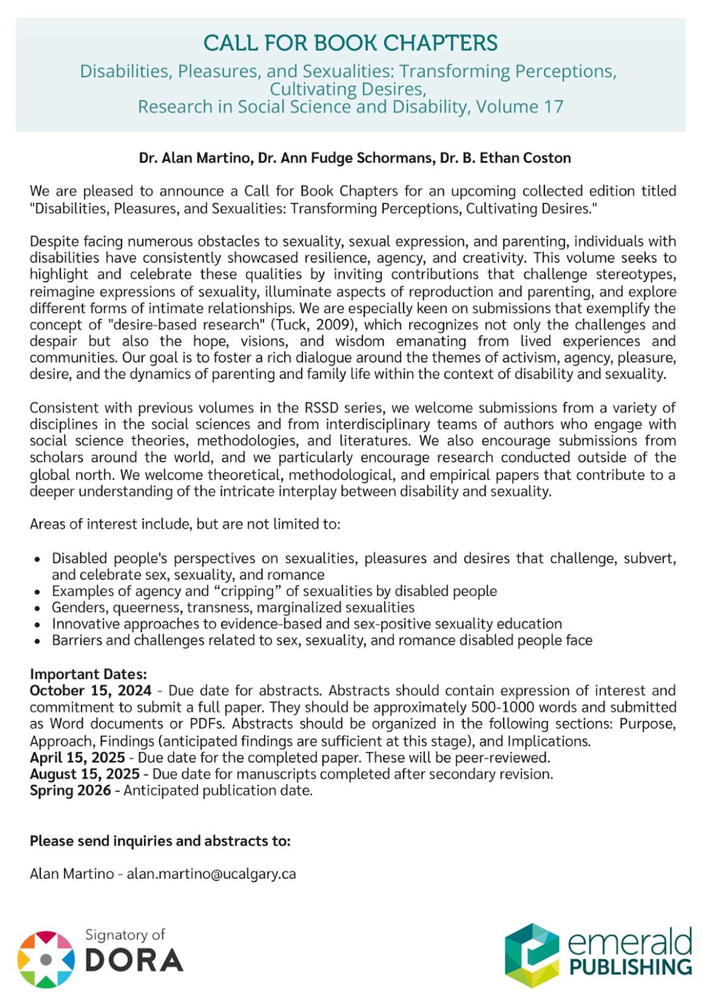 Call for papers for Volume 17 of Research in Social Science and Disability. For a screen reader friendly version, go to the website linked in the post.