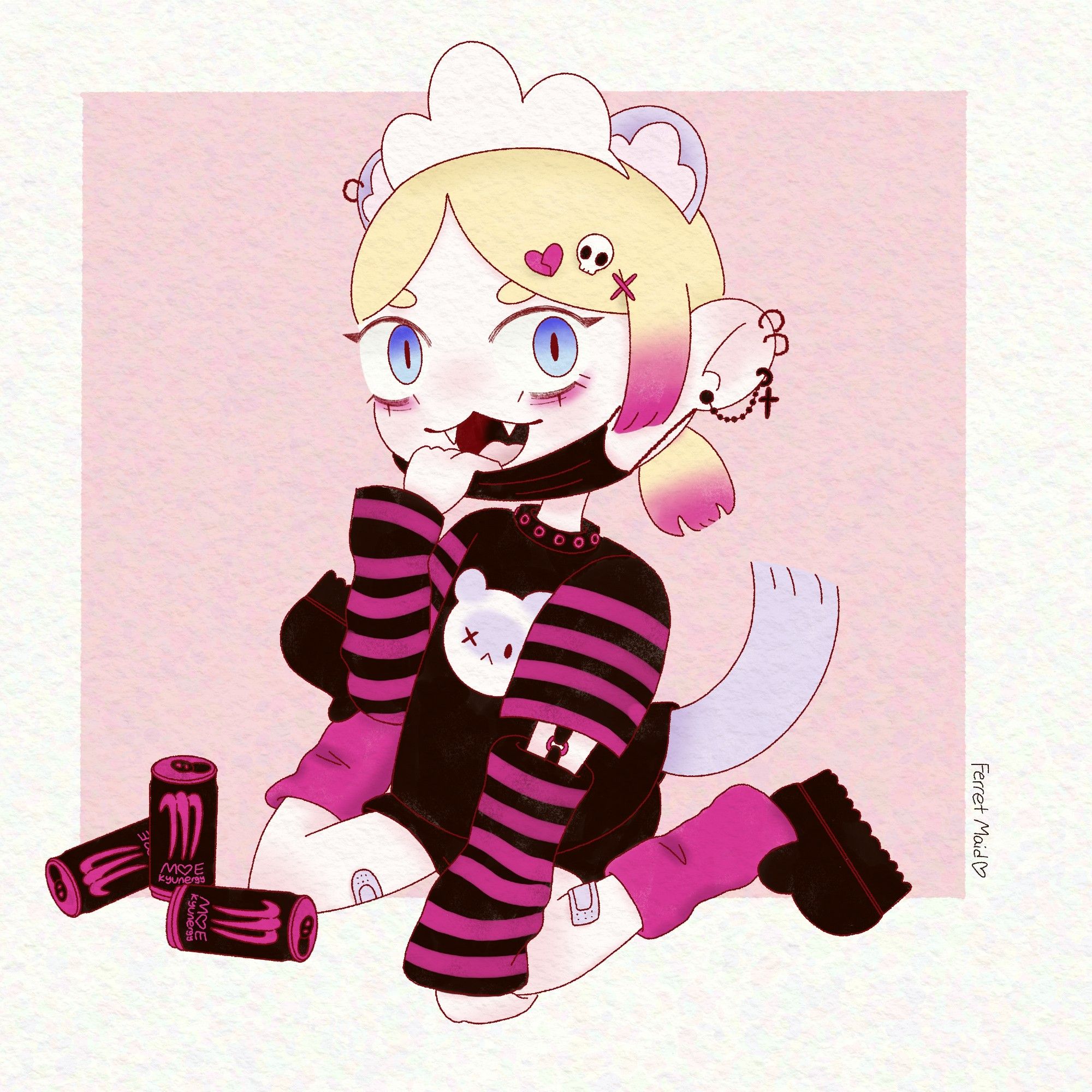 An illustration of my maid PNGtuber character wearing emo fashion!