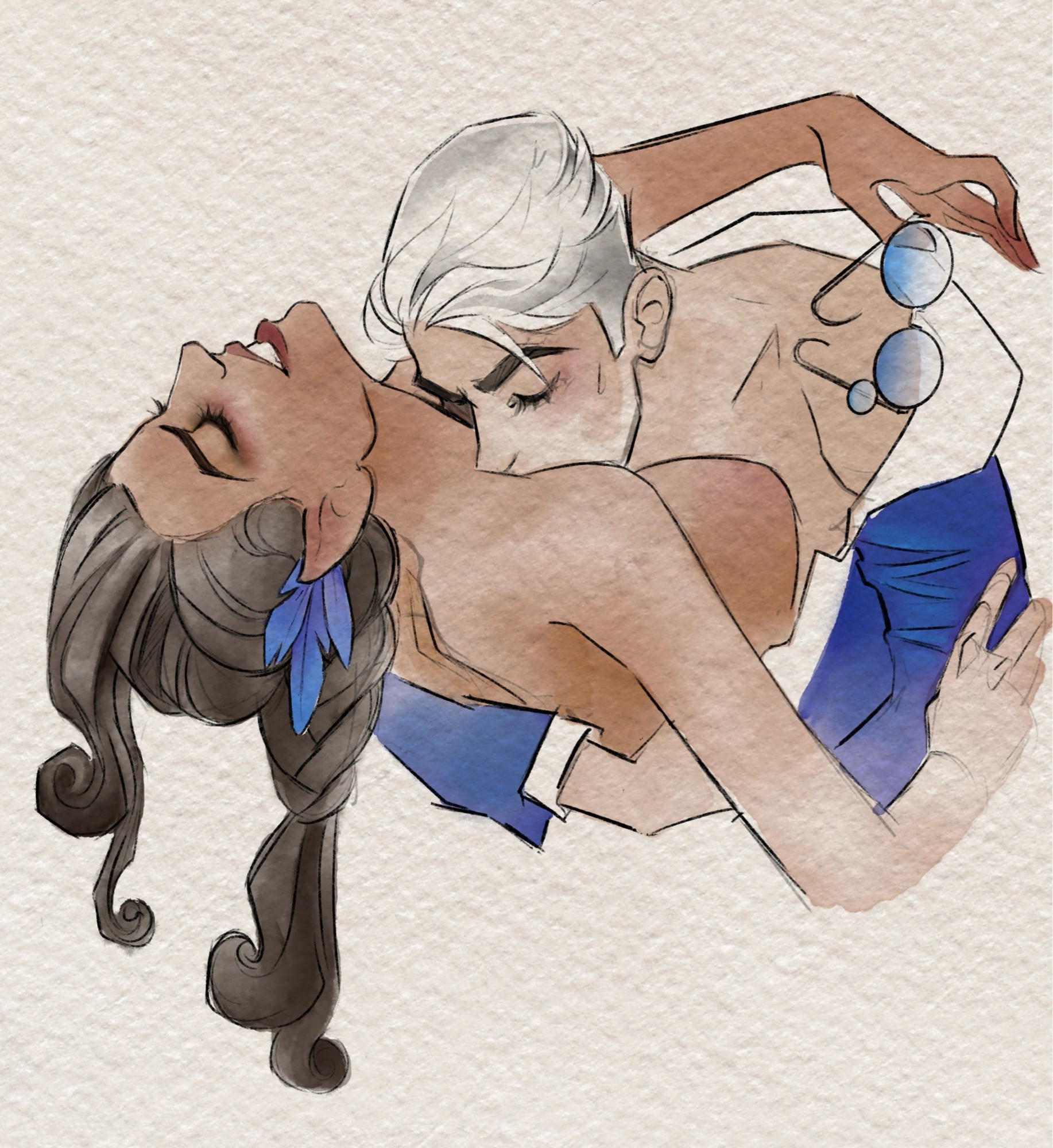 Critical Role characters Percy in Vex clasped in an embrace.