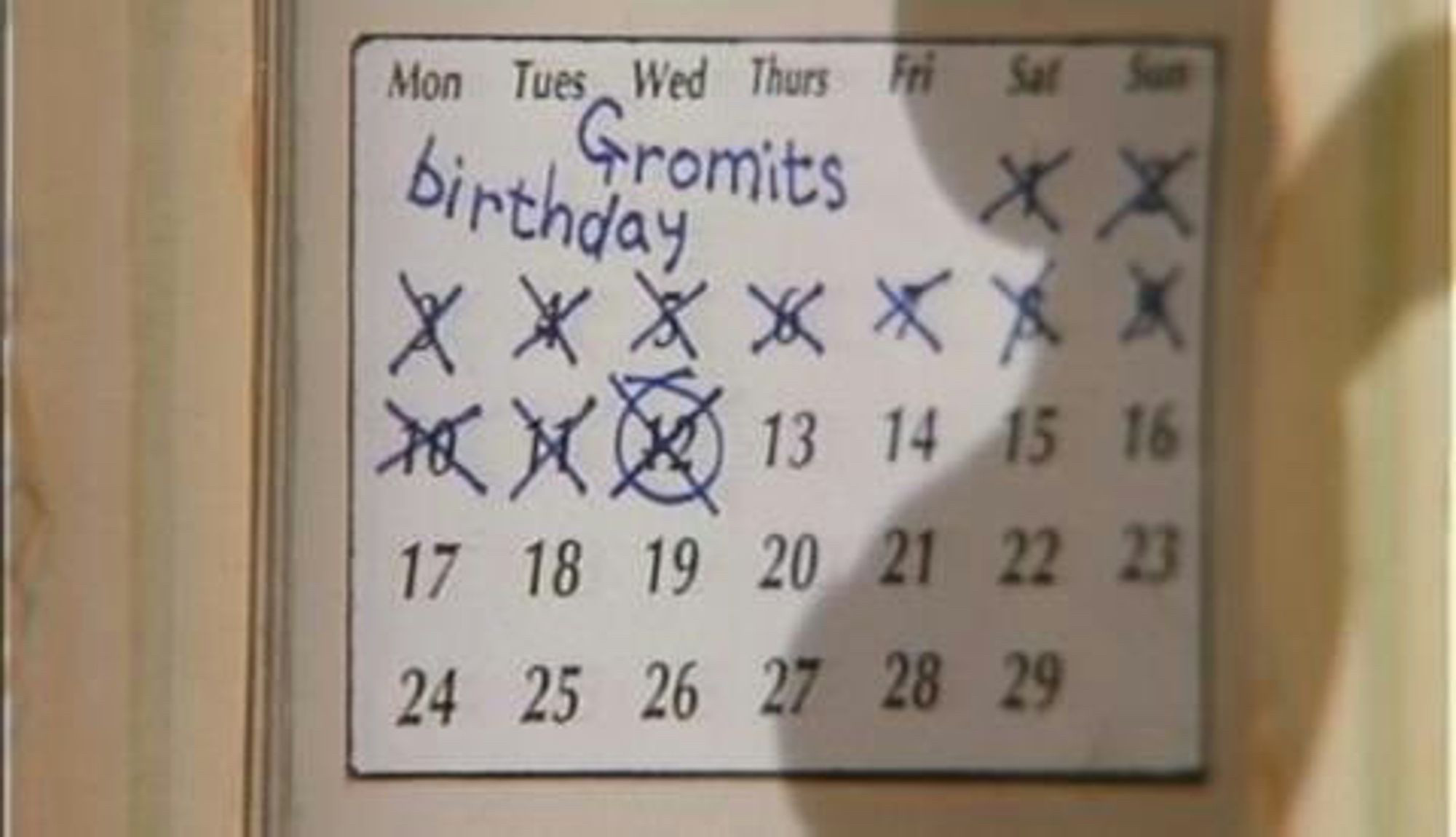 calendar with 12 february marked with gromit’s birthday