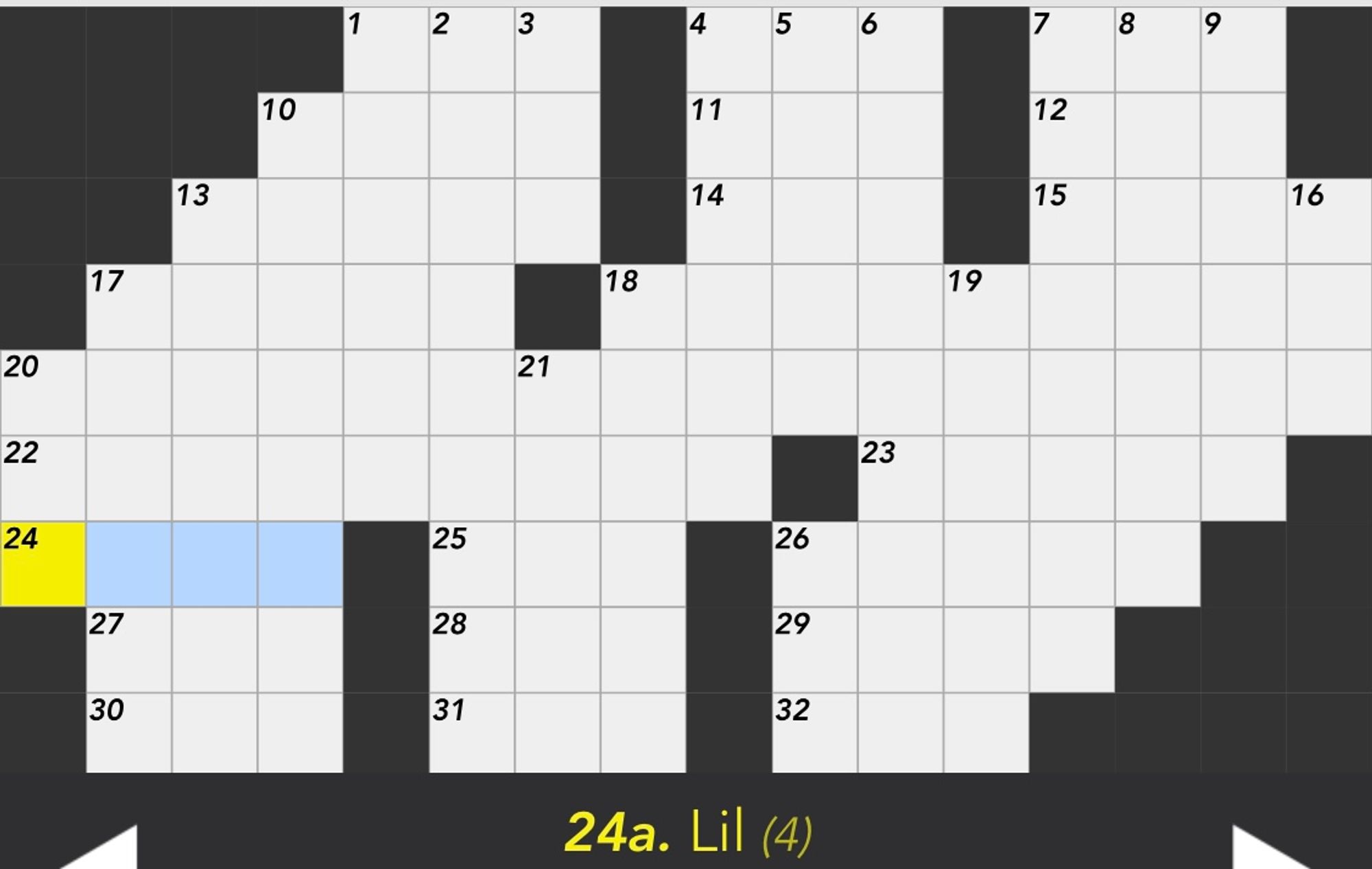 Clue for 24-Across: Lil (4 letters)