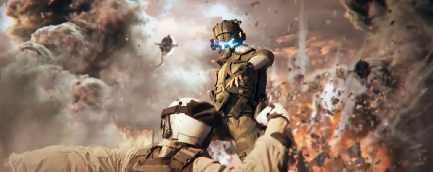 a screenshot from the opening cutscene of Titanfall 2 , image belongs to respawn entertainment .