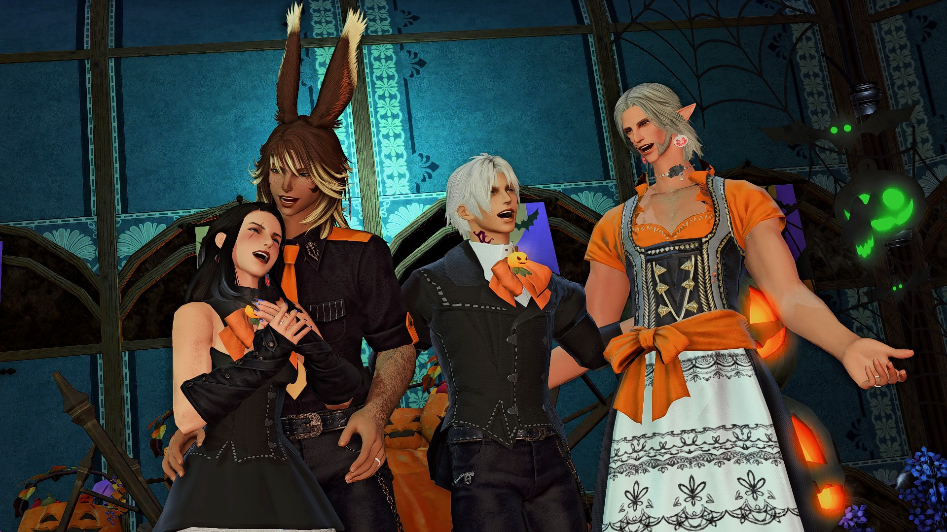 Alex, Rornir, Thancred and Urianger have a giggle about being too serious and spooky. Best friends for life!!!