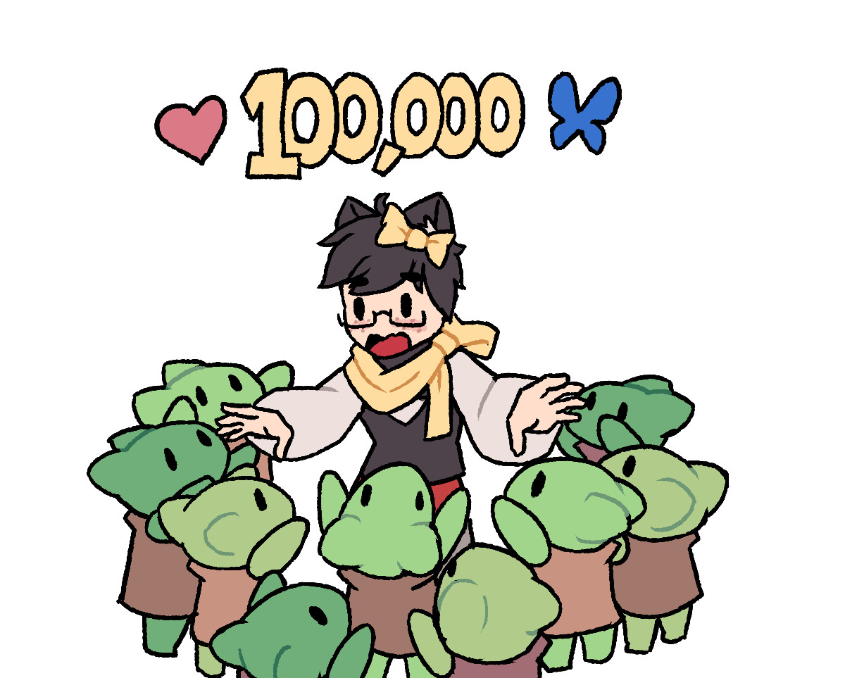 a doodle of JoCat being surrounded by a bunch of gobbos