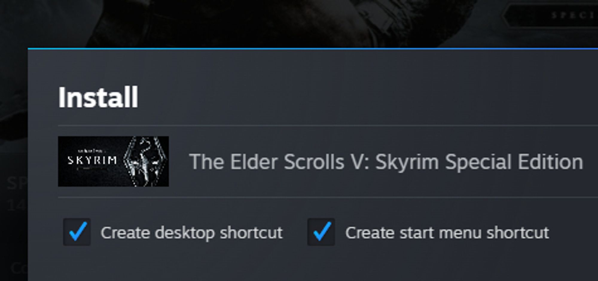 a steam installation window for Skyrim