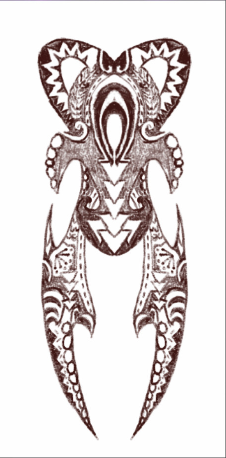 a large and detailed re-imagining of Riku's Dream Eater sigil from Kingdom Hearts: Dream Drop Distance. It is inspired by Polynesian designs and encouraged by Moana the disney movie. it has large, angular wings pointing down from the center of the design. dated in the year 2020