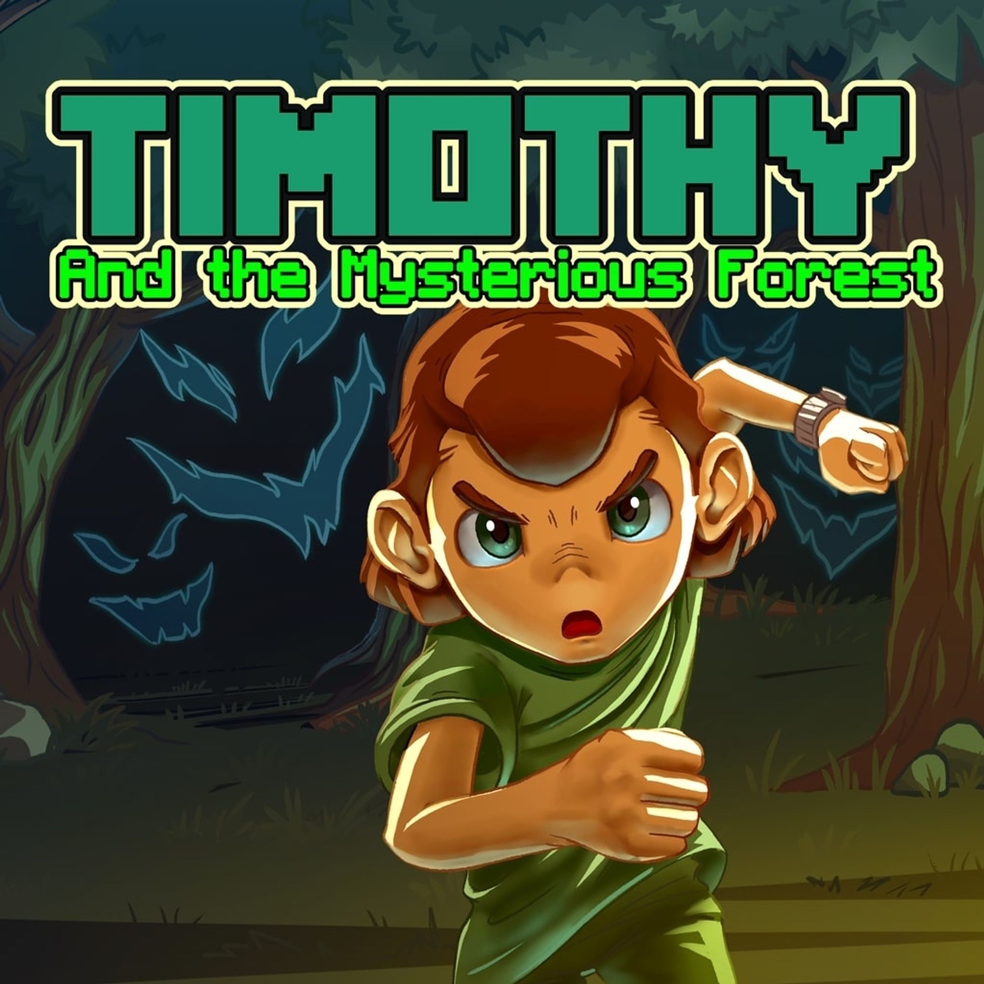 key art for a game called "Timothy and the Mysterious Forest"