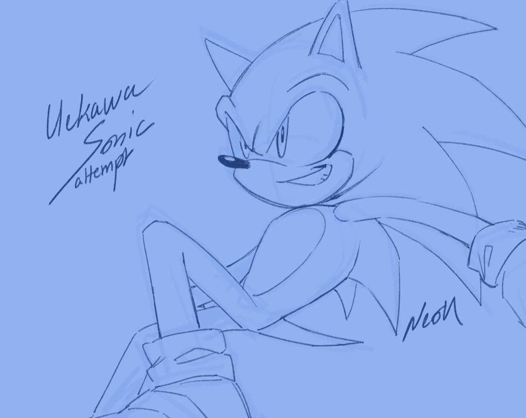 digital sketch of sonic the hedgehog, attempting to emulate the art style of Yuji Uekawa, an official artist for Sonic team.