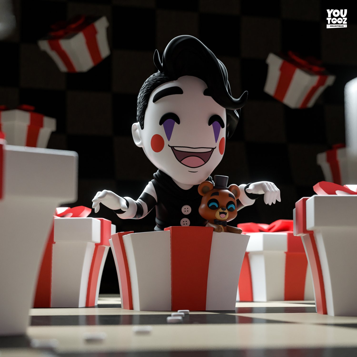 The Poopet Dawko figure. Features a smiling Freddy Plushie in the Gift Box with him.