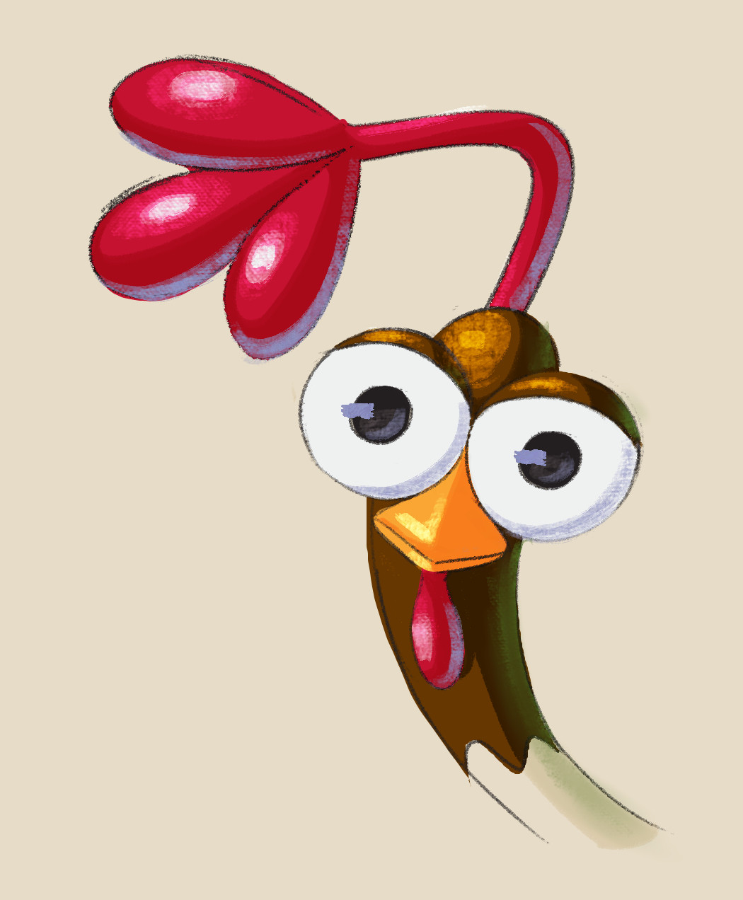 A head drawing of Mort the Chicken from his titular game on the PlayStation 1.