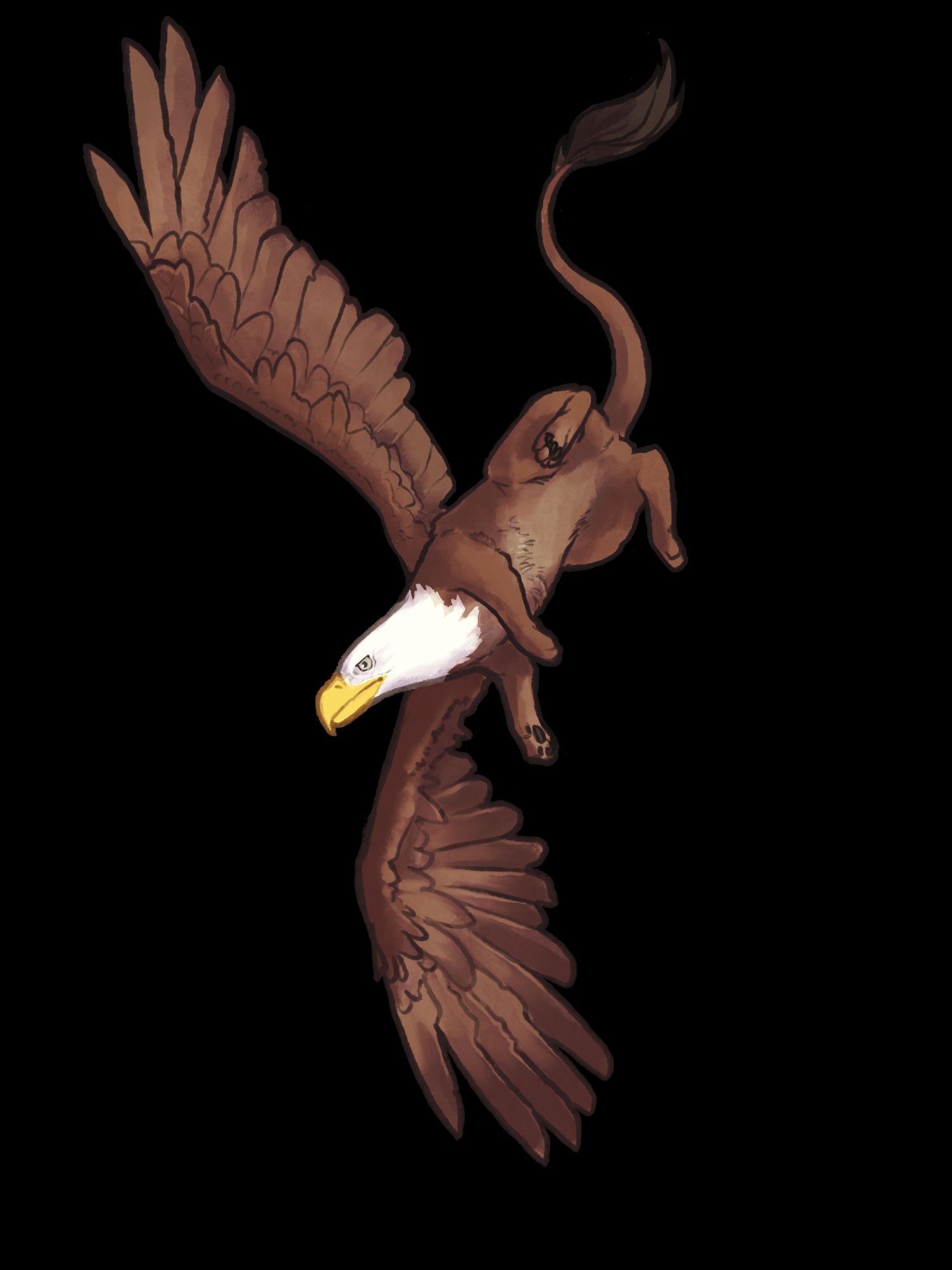 Swooperton, a bald eagle gryphon, swooping! Her wings are stretched wide and she is flying towards the lower left part of the screen.