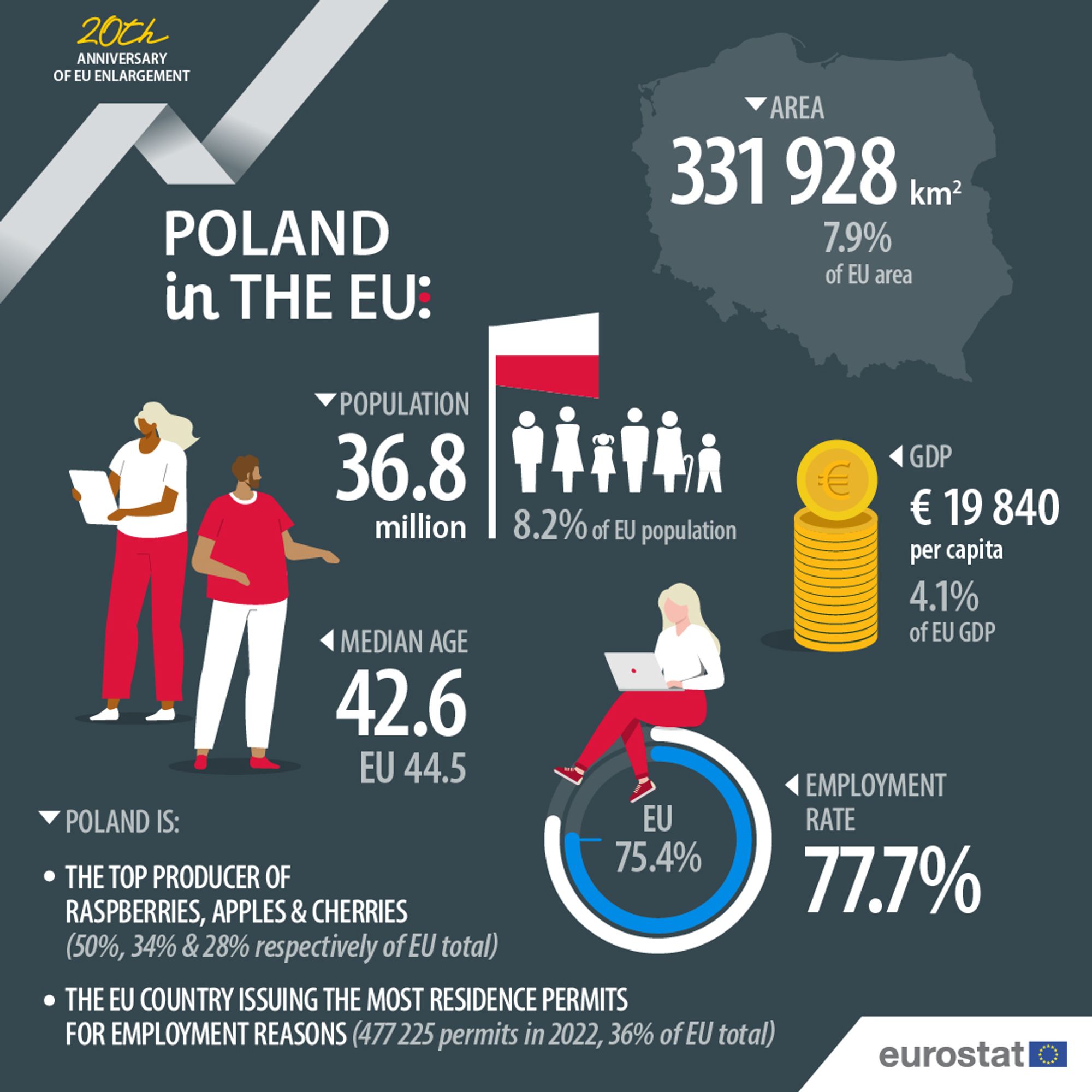 Infographic showing ‘Poland in the EU'. 
