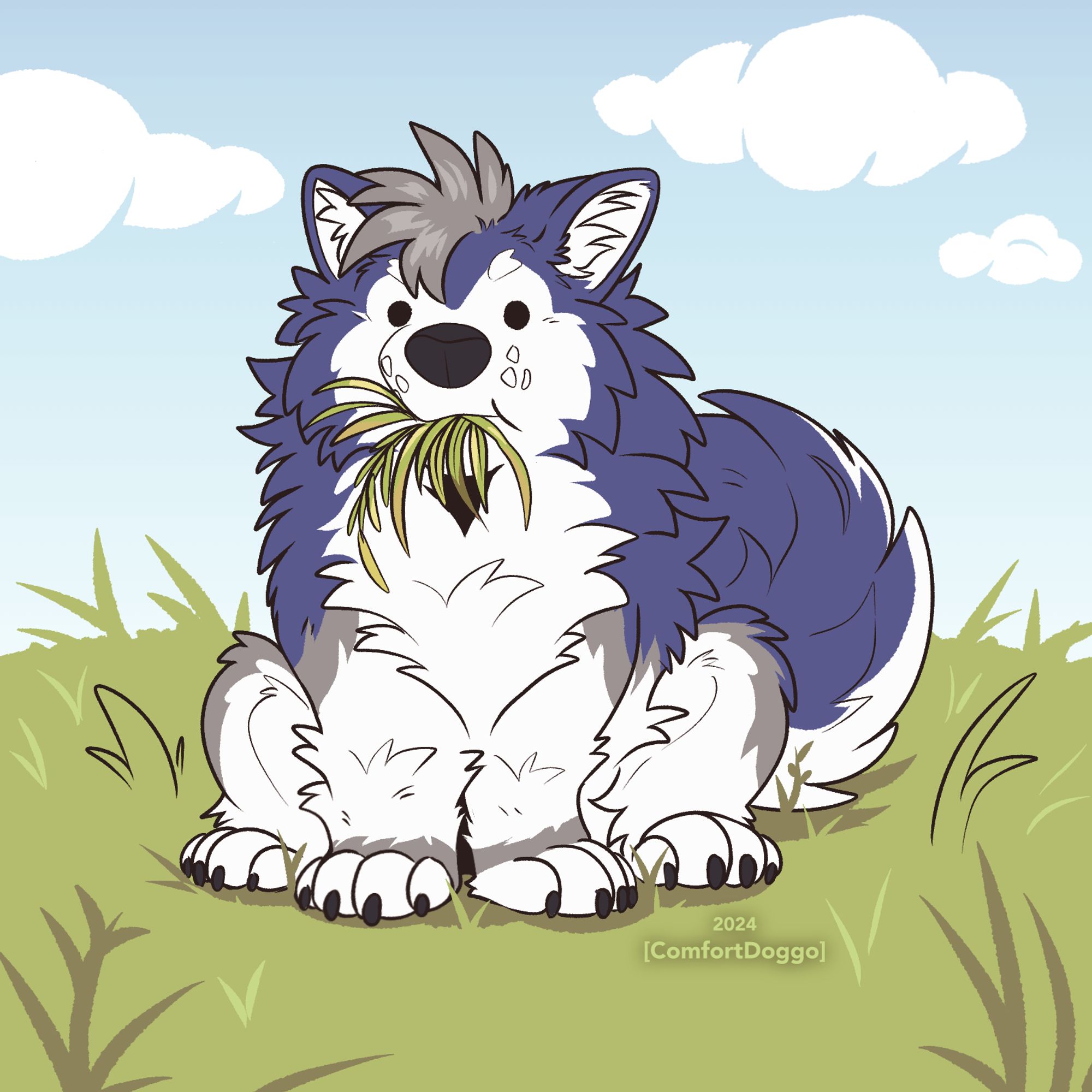 Doodle of a grass munching dog