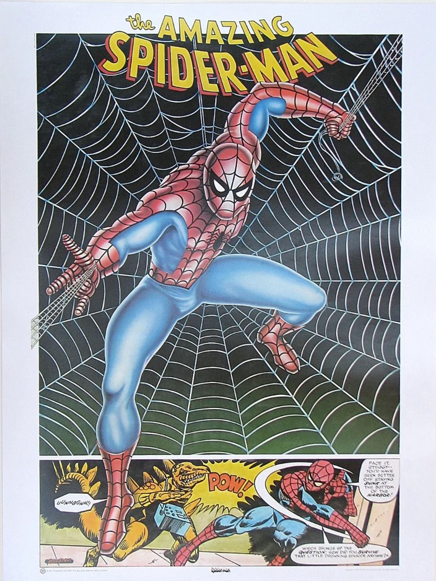 Spider-Man, with strip at bottom: Spidey fighting Stegron