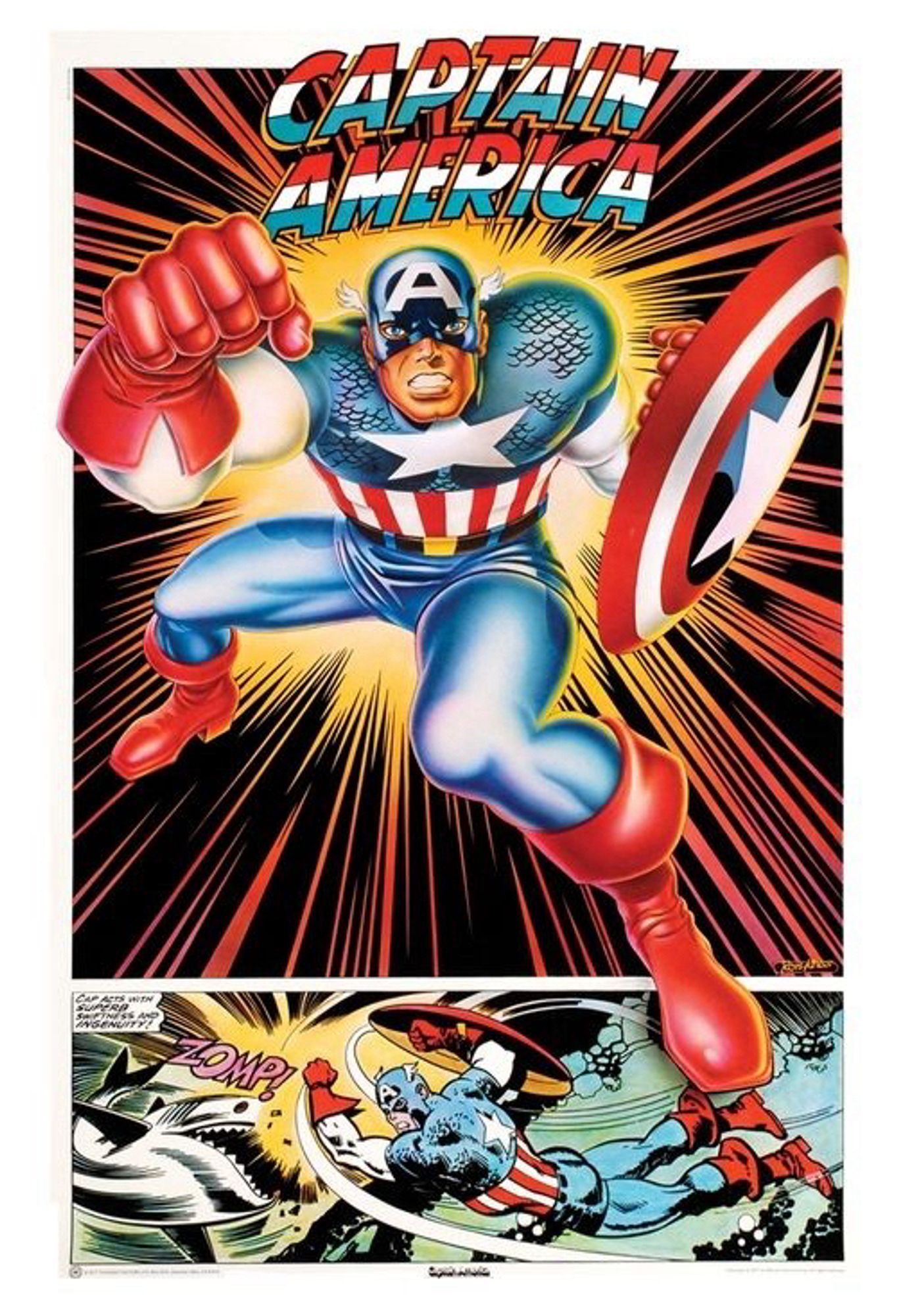 Captain America, with strip below - Cap punching a shark