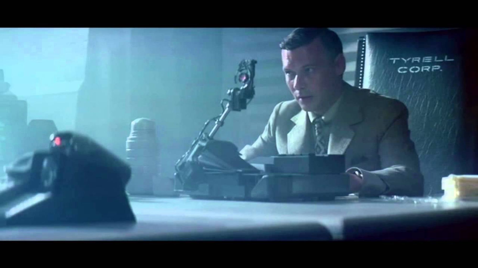 Screen shot from the move blade runner, in which a voigt-kampf test is administered to a replicant