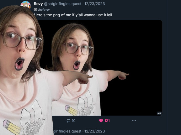 Revy pointing at their own comment providing the png of her pointing.