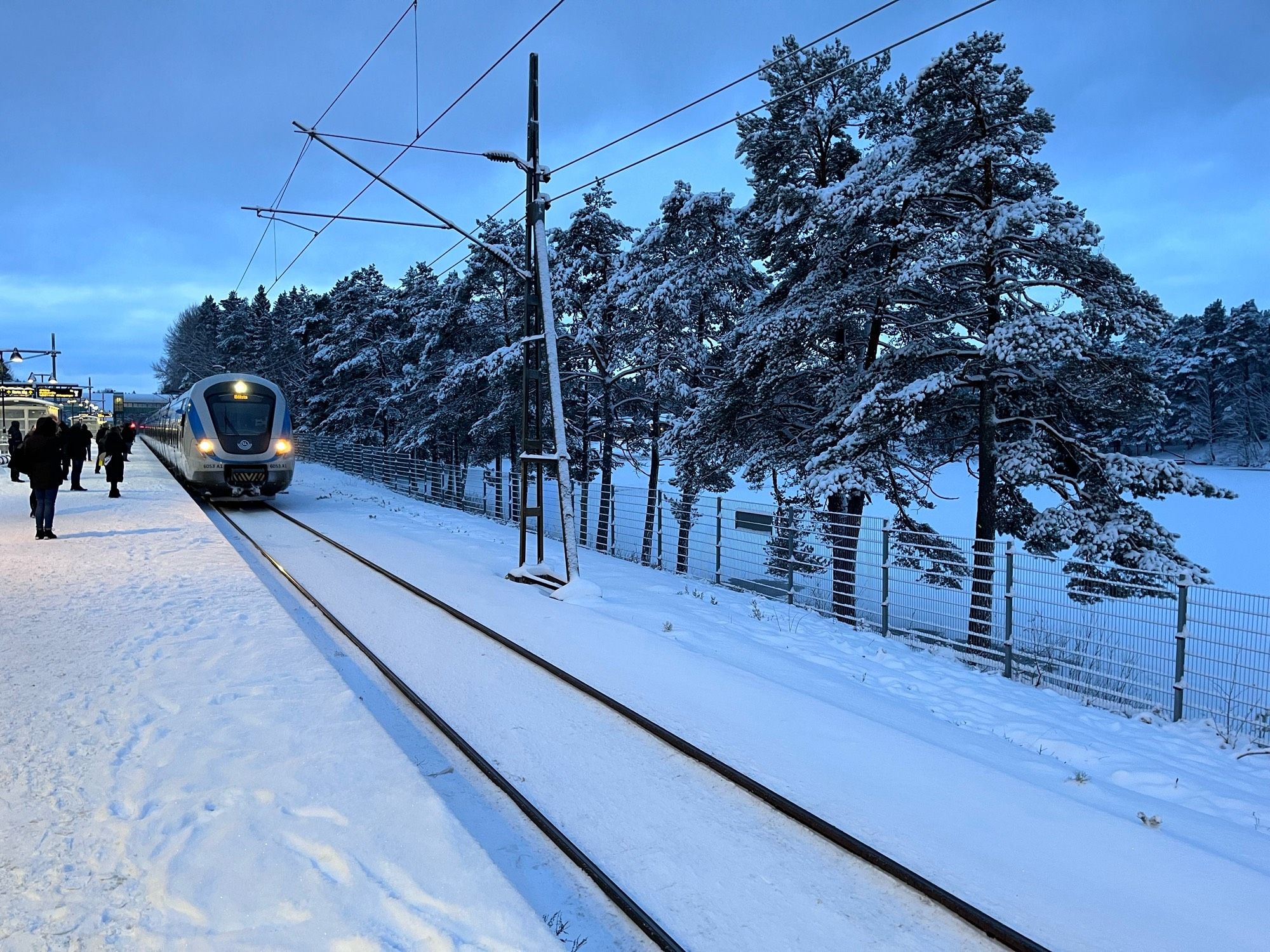 Snowy Stockholm with train