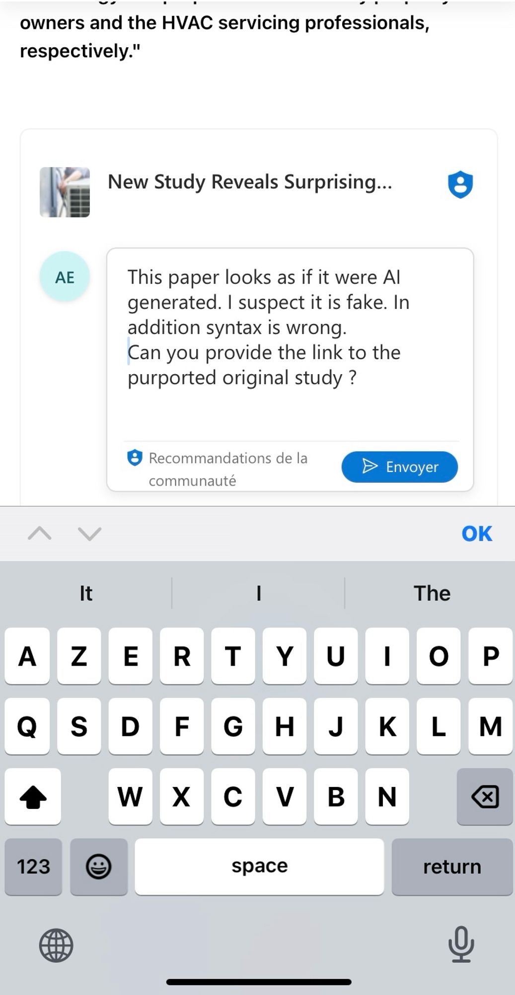 Reply to the paper :"This paper looks as if it were AI generated. I suspect it is fake.  Can you provide the link to the purported original study ?"