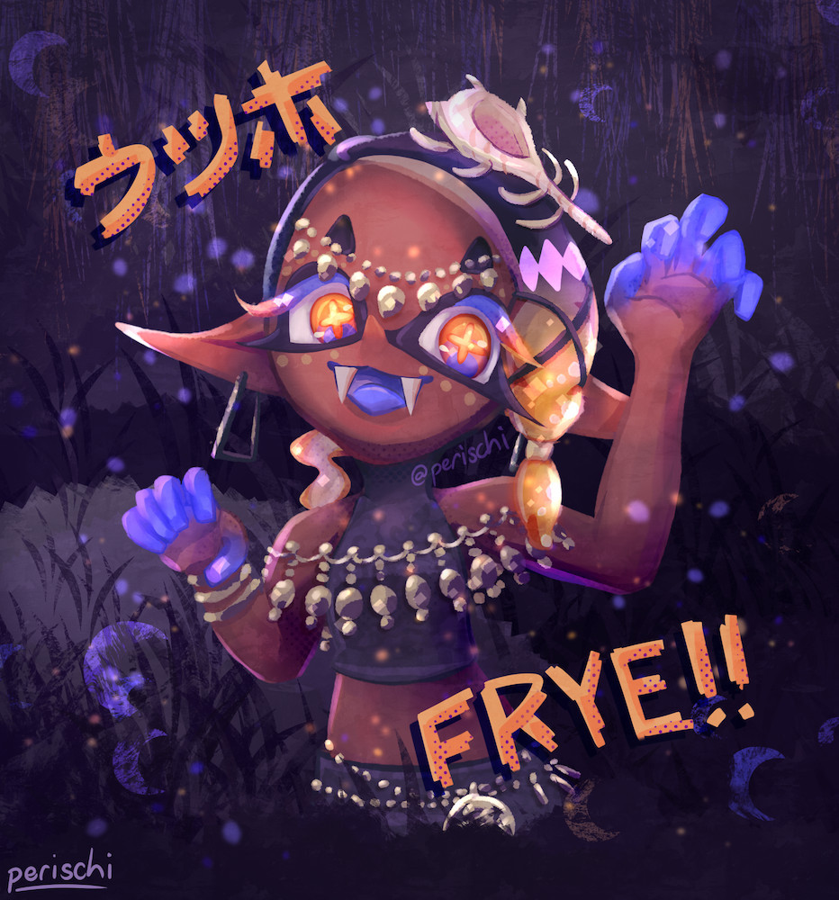 Digital artwork of Frye from Splatoon 3 in her Splatoween (Halloween) outfit