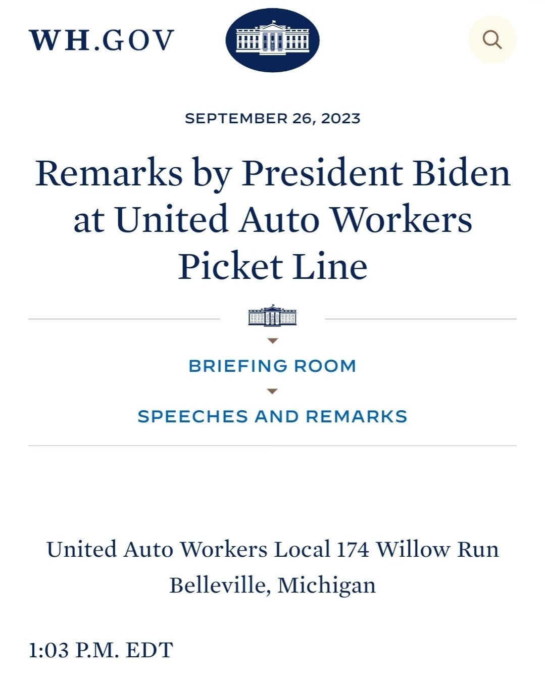 Remarks by President Biden at United Auto Workers Picket Line